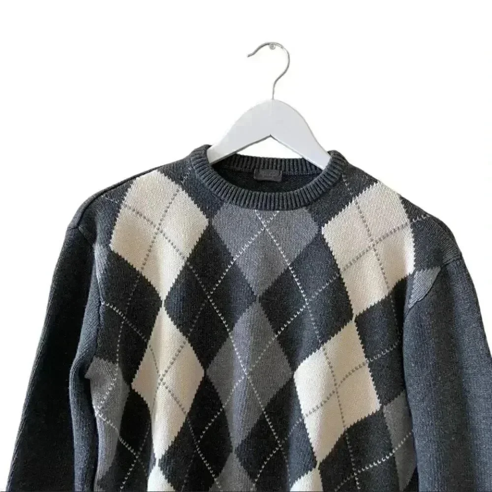 John Galt California Cotton Blend Grey Argyle Golf Long Sleeves Men’s Sweater M